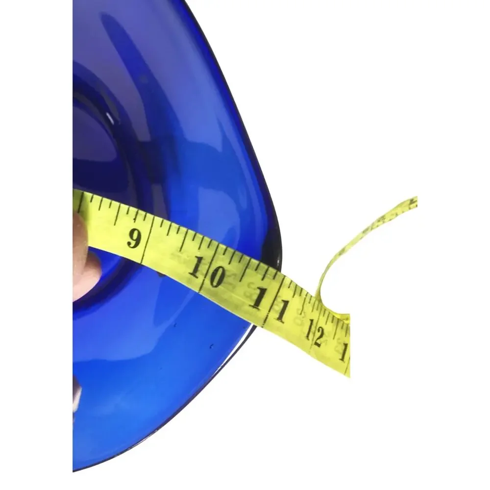 Vintage Cobalt Blue Hand Blown Glass Bowl Footed
